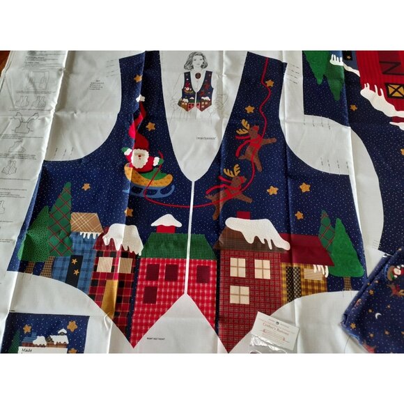 "Up On The Housetop" Vest Panel & Coordinate Fabric Adult Size XS-L, Cut & Sew - Picture 2 of 12